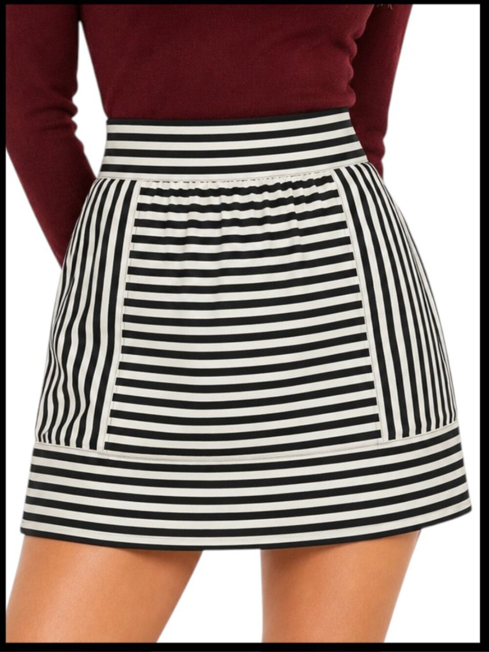 Madewell Mini Skirt Black Cream Striped Ponte 00 XS